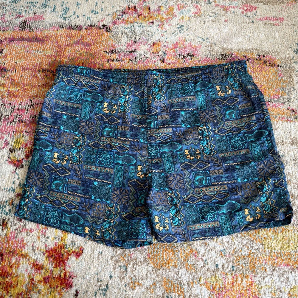 Vintage 90s M Sport Hawaiian Floral Abstract Swim Trunks Shorts Size M
